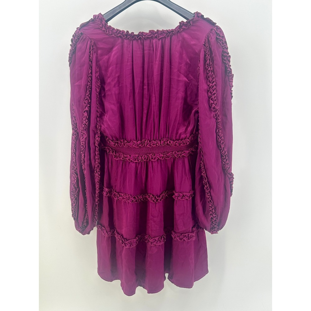 Shyanne Ruffle Mini Dress Women Large Fuchsia Tiered Fit & Flare Long Sleeve NWT - Picture 6 of 10